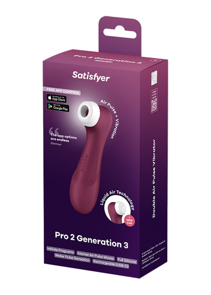 Satisfyer Pro 2 Generation 3 with App Control - Wine Red - Wine Red Touch-Free USB-Rechargeable Clitoral Stimulator