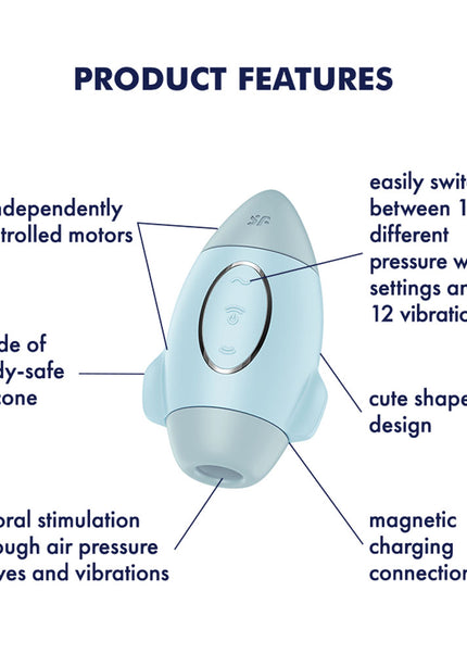Satisfyer Mission Control - Blue - Blue USB Rechargeable Vibrating Air Pulse Stimulator
