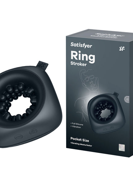 Satisfyer Ring Stroker - Black USB Rechargeable Vibrating Masturbator