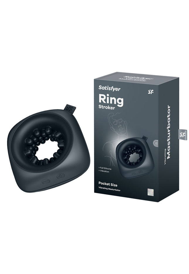 Satisfyer Ring Stroker - Black USB Rechargeable Vibrating Masturbator
