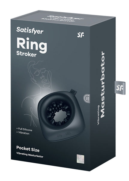 Satisfyer Ring Stroker - Black USB Rechargeable Vibrating Masturbator