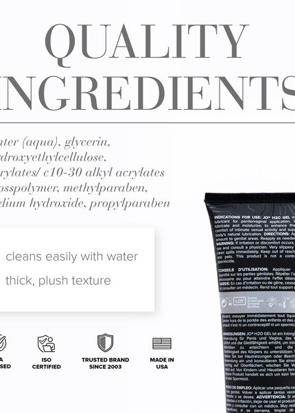 JO H2O Gel Original Lube - 120 mL - Thick Water Based Lubricant - 120 ml Tube