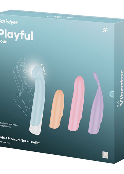 Satisfyer Playful Four - USB Rechargeable Vibrator with 4 Interchangeable