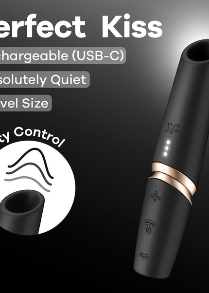Satisfyer Perfect Kiss - Black USB Rechargeable Air Pulse Stimulator