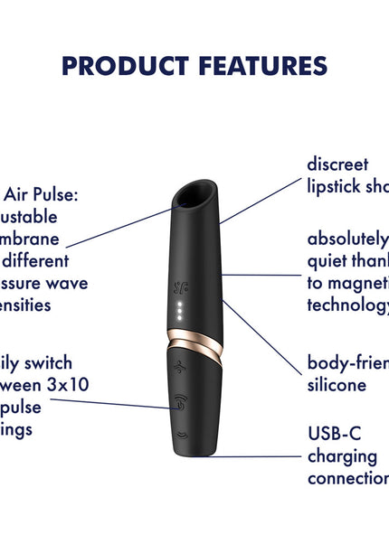 Satisfyer Perfect Kiss - Black USB Rechargeable Air Pulse Stimulator