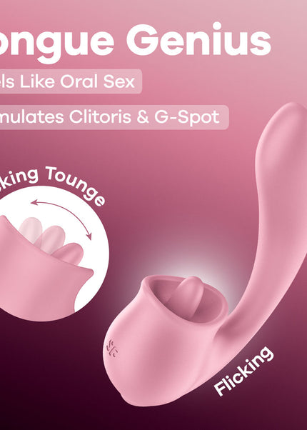 Satisfyer Tongue Genius - Pink USB Rechargeable Vibrator with Flicking Clit Stimulator