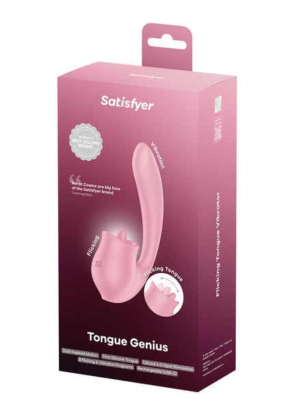Satisfyer Tongue Genius - Pink USB Rechargeable Vibrator with Flicking Clit Stimulator