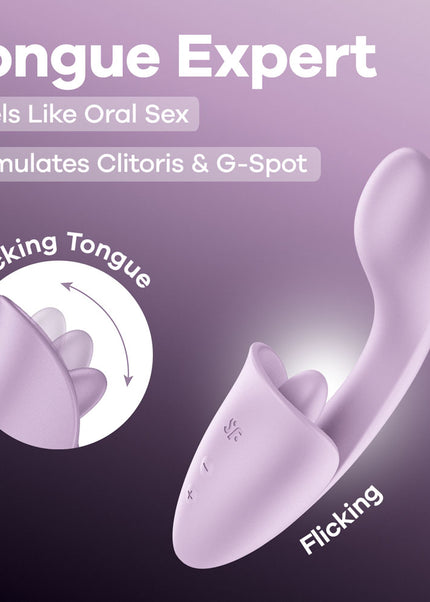 Satisfyer Tongue Expert - Violet 18 cm USB Rechargeable Vibrator with Flicking Clit Stimulator
