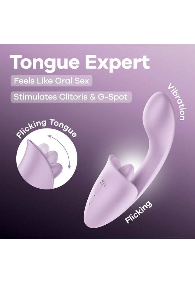 Satisfyer Tongue Expert - Violet 18 cm USB Rechargeable Vibrator with Flicking Clit Stimulator