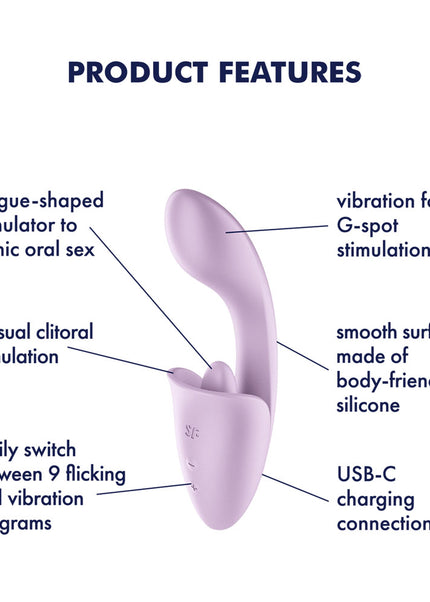 Satisfyer Tongue Expert - Violet 18 cm USB Rechargeable Vibrator with Flicking Clit Stimulator