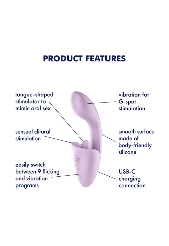 Satisfyer Tongue Expert - Violet 18 cm USB Rechargeable Vibrator with Flicking Clit Stimulator