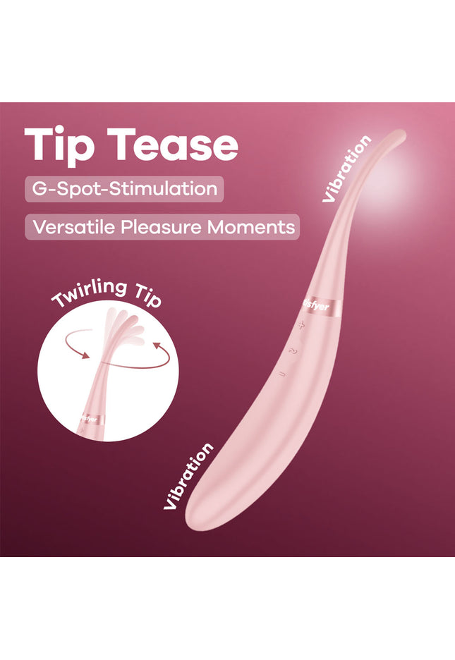 Satisfyer Tip Tease - Rose - Rose USB Rechargeable Vibrator with Twirling Tip