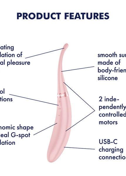 Satisfyer Tip Tease - Rose - Rose USB Rechargeable Vibrator with Twirling Tip