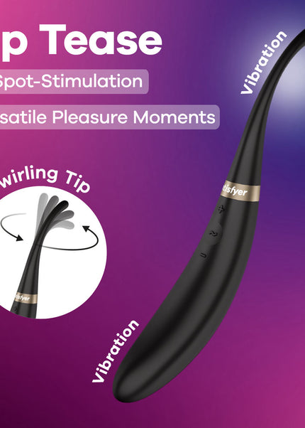 Satisfyer Tip Tease - Black - Black USB Rechargeable Vibrator with Twirling Tip
