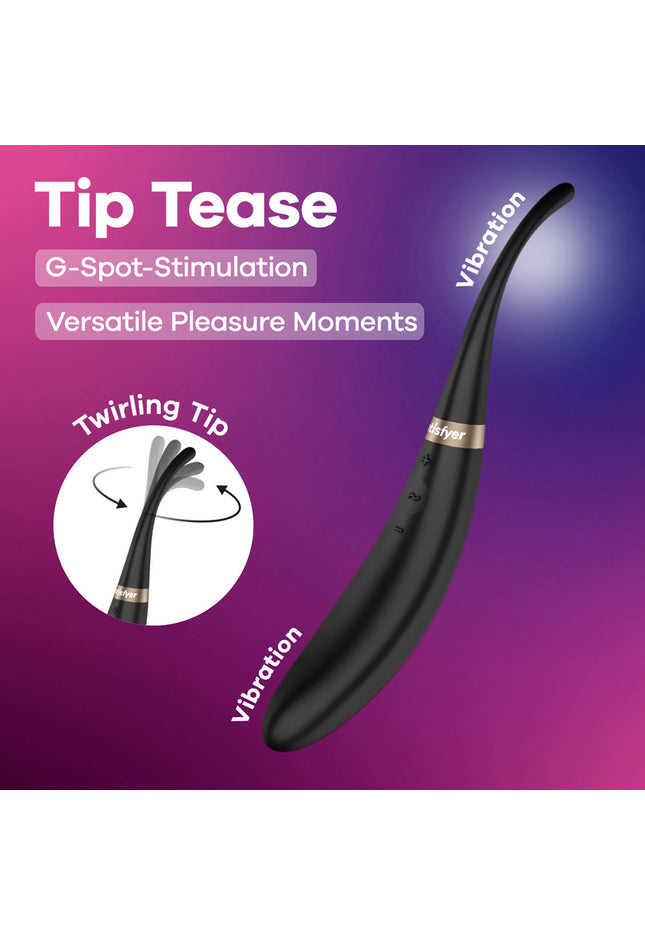 Satisfyer Tip Tease - Black - Black USB Rechargeable Vibrator with Twirling Tip