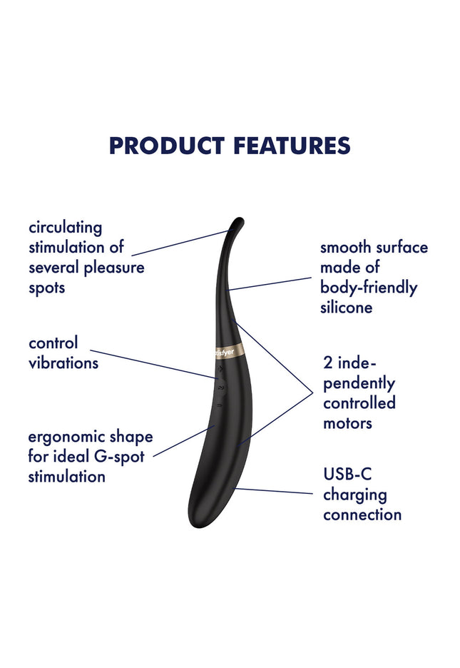 Satisfyer Tip Tease - Black - Black USB Rechargeable Vibrator with Twirling Tip