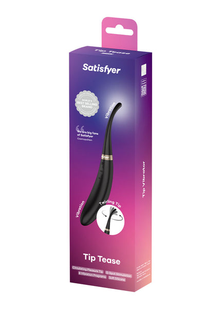Satisfyer Tip Tease - Black - Black USB Rechargeable Vibrator with Twirling Tip