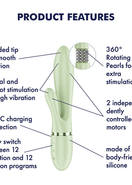Satisfyer Pearl Bunny 2 - Light Green - Light Green 21.5 cm USB-C Rechargeable Rabbit Vibrator
