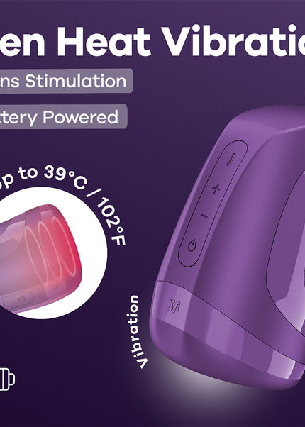 Satisfyer Men Heat Vibration - Battery Series - Purple Heating and Vibrating Masturbator