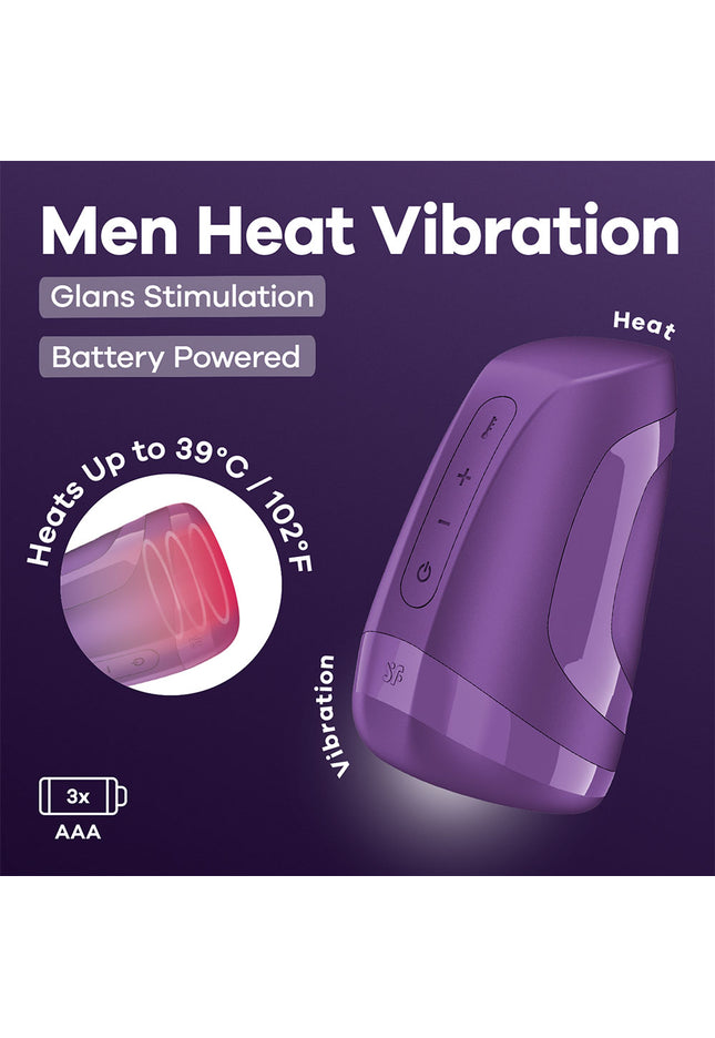 Satisfyer Men Heat Vibration - Battery Series - Purple Heating and Vibrating Masturbator