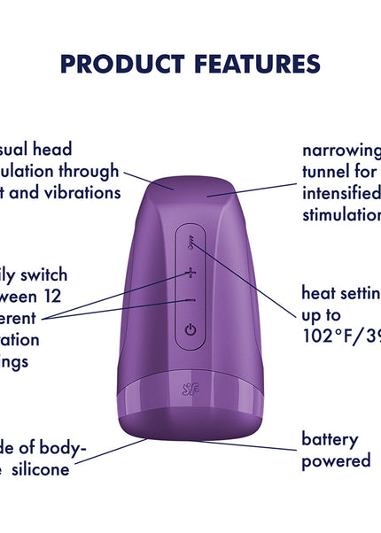Satisfyer Men Heat Vibration - Battery Series - Purple Heating and Vibrating Masturbator