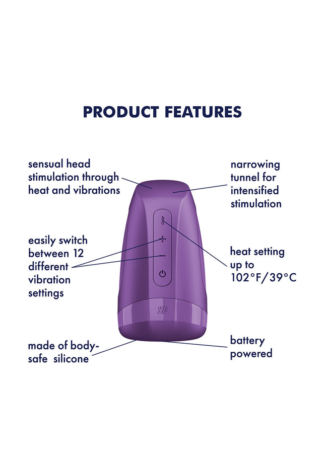 Satisfyer Men Heat Vibration - Battery Series - Purple Heating and Vibrating Masturbator