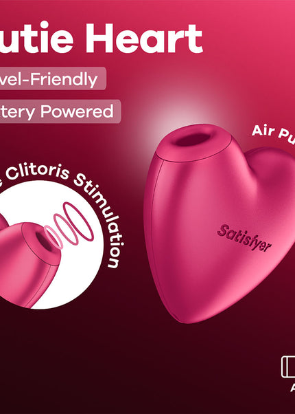 Satisfyer Cutie Heart - Battery Operated - Pink Air Pulsation Stimulator with Vibration