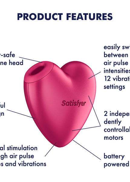 Satisfyer Cutie Heart - Battery Operated - Pink Air Pulsation Stimulator with Vibration