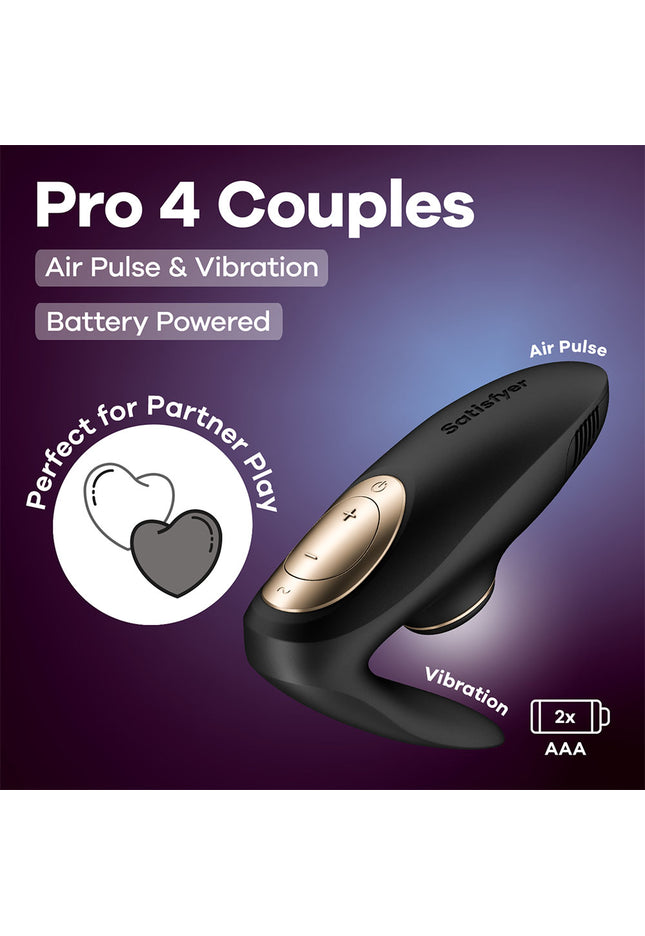 Satisfyer Pro 4 Couples - Battery Series - Black U-Shaped Couples Vibe with Air Pulsation