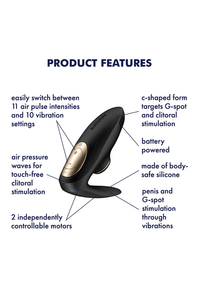Satisfyer Pro 4 Couples - Battery Series - Black U-Shaped Couples Vibe with Air Pulsation