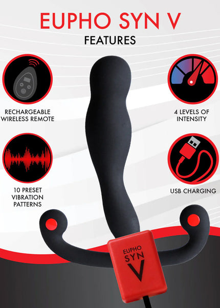 Aneros Eupho Syn V - Black USB Rechargeable Vibrating Prostate Massager with Remote