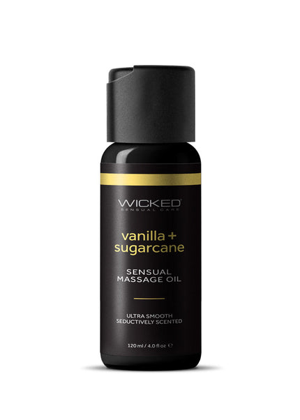 Wicked Sensual Massage Oil - Vanilla + Sugarcane - Vanilla and Sugarcane Scented Massage Oil - 120 ml Tube