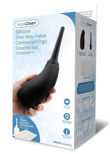AquaClean Silicone 1-Way Valve Contoured Ergo Douche Set - 190 ml Capacity with Free Travel Douche Included