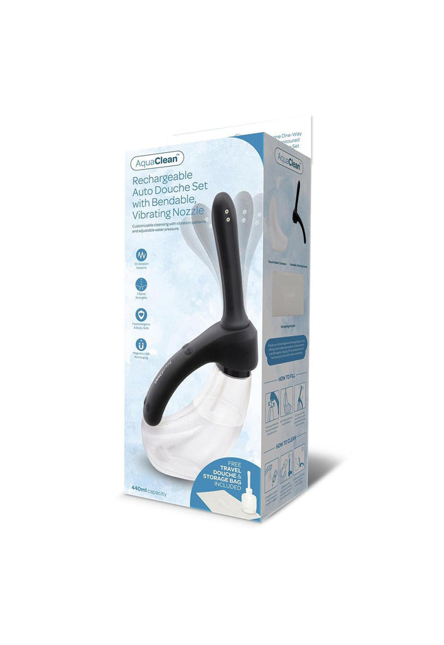AquaClean Rechargeable Auto Douche Set with Bendable Vibrating Nozzle - 440 ml Capacity with Free Travel Douche Included