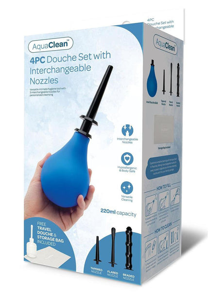 AquaClean 4 Piece Douche Set with Interchangeable Nozzles - 220 ml Capacity with Free Travel Douche Included