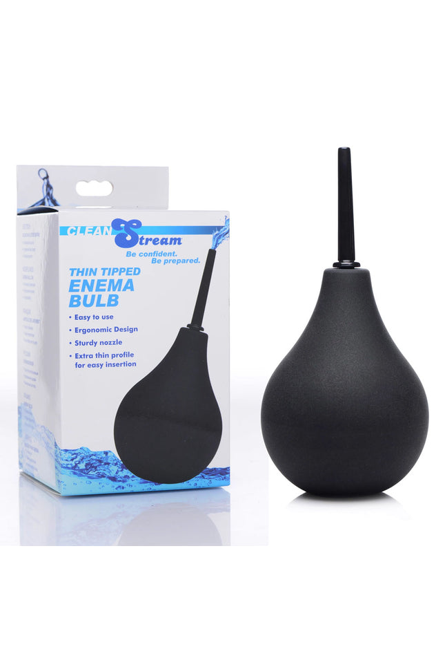 CleanStream Thin Tip Silicone Enema Bulb - Black Unisex Douche