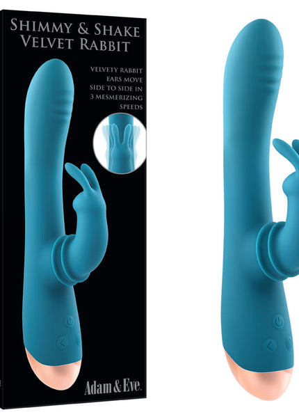 Adam & Eve SHIMMY & SHAKE VELVET RABBIT - Blue 22.4 cm USB Rechargeable Rabbit Vibrator