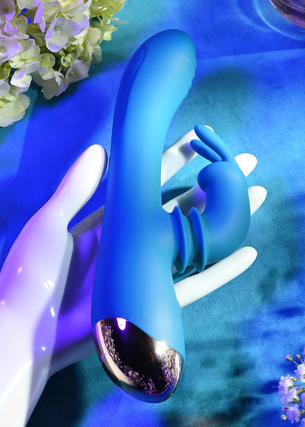 Adam & Eve SHIMMY & SHAKE VELVET RABBIT - Blue 22.4 cm USB Rechargeable Rabbit Vibrator