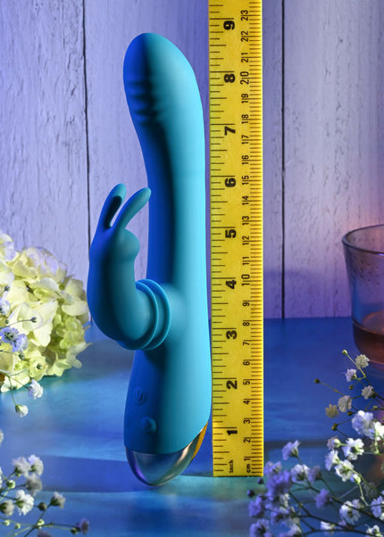 Adam & Eve SHIMMY & SHAKE VELVET RABBIT - Blue 22.4 cm USB Rechargeable Rabbit Vibrator