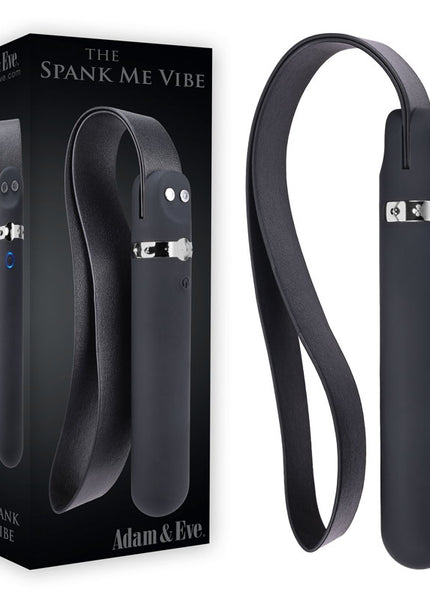 Adam & Eve SPANK ME VIBE - Black 18 cm USB Rechargeable Vibrator with 27 cm Slap Strap