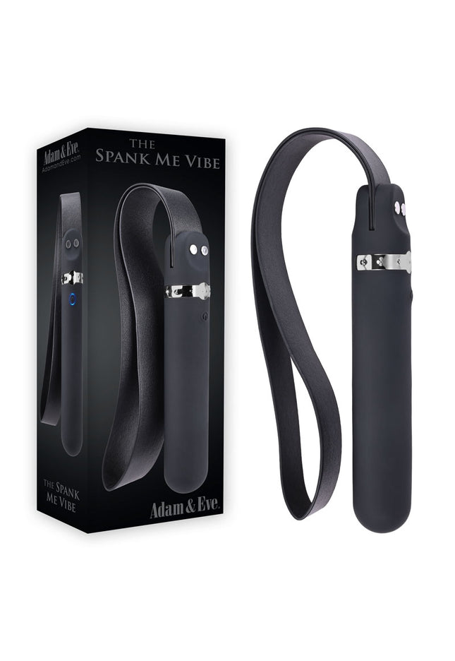 Adam & Eve SPANK ME VIBE - Black 18 cm USB Rechargeable Vibrator with 27 cm Slap Strap
