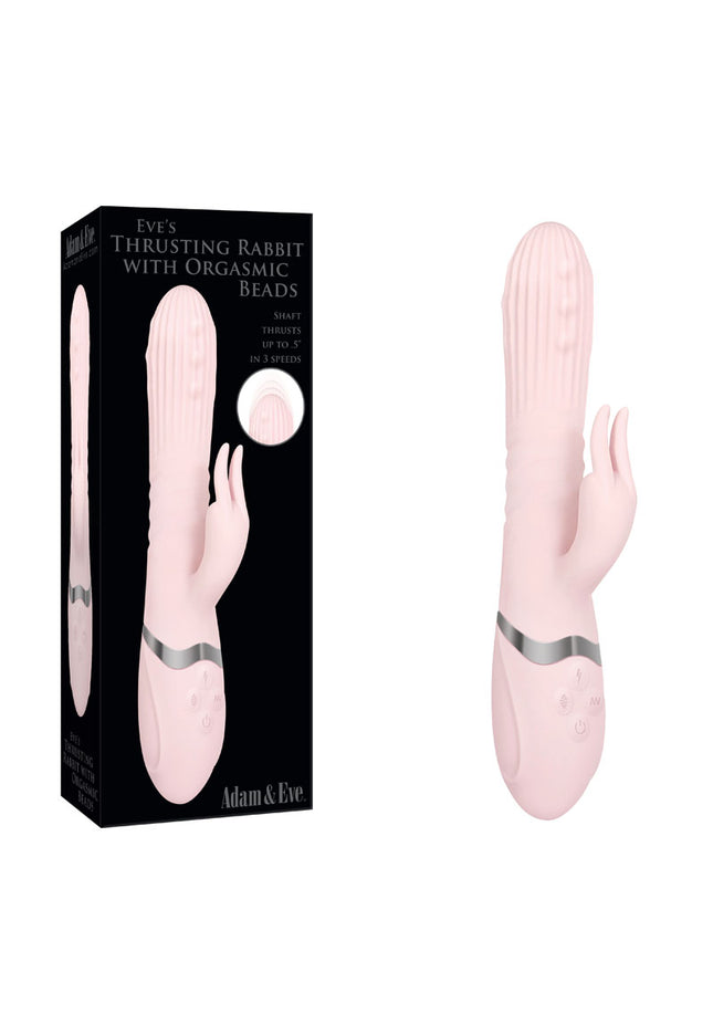 Adam & Eve EVE'S THRUSTING RABBIT WITH ORGASMIC BEADS - Pink 22.9 cm USB Rechargeable Rabbit Vibrator
