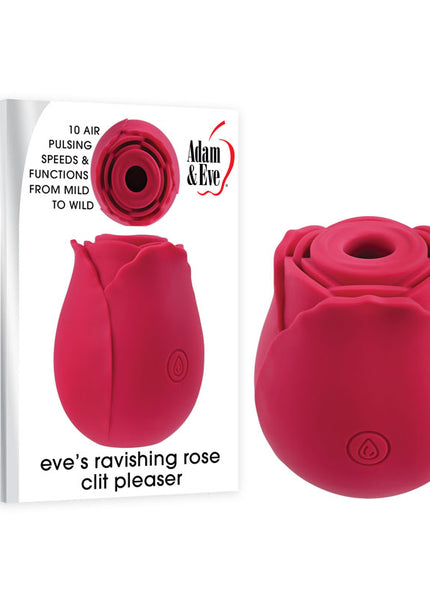 Adam & Eve EVES RAVISHING ROSE CLIT PLEASER - Pink USB Rechargeable Rose Air Pulse Stimulator