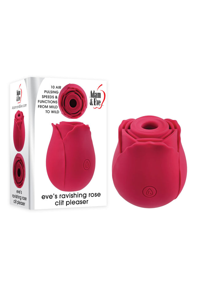Adam & Eve EVES RAVISHING ROSE CLIT PLEASER - Pink USB Rechargeable Rose Air Pulse Stimulator