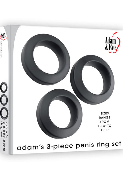 Adam & Eve ADAMS 3-PIECE PENIS RING SET - Black Cock Rings - Set of 3 Sizes