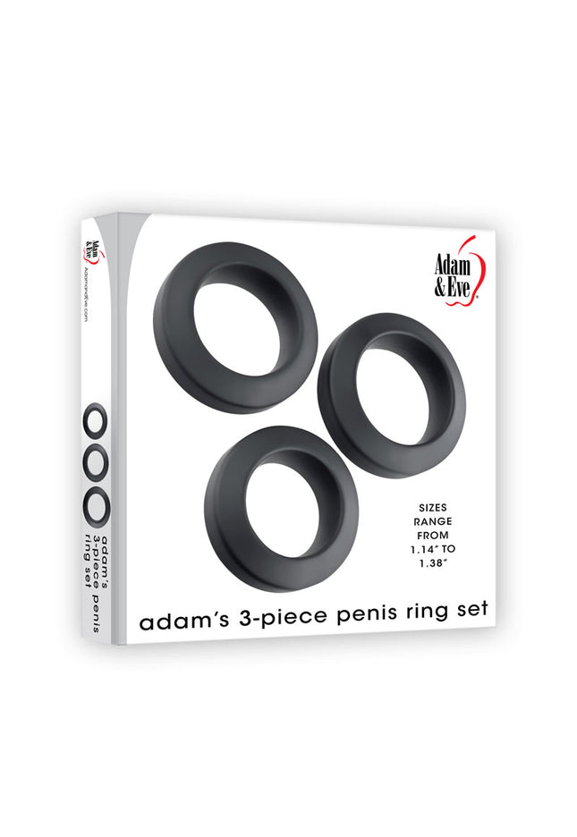 Adam & Eve ADAMS 3-PIECE PENIS RING SET - Black Cock Rings - Set of 3 Sizes