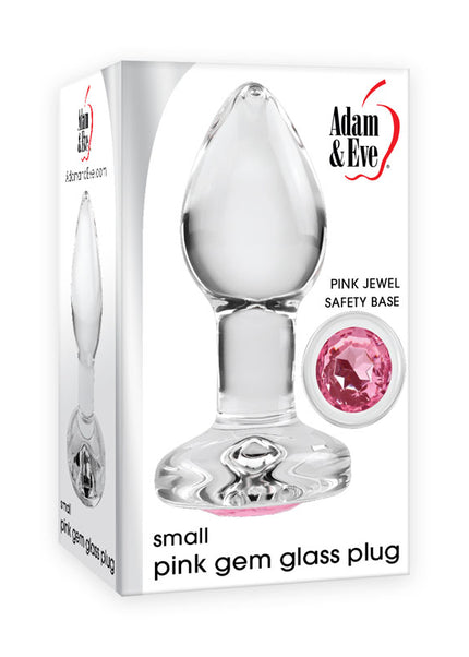 Adam & Eve PINK GEM GLASS PLUG SMALL - Clear Glass 7.4 cm Butt Plug with Pink Gem Base