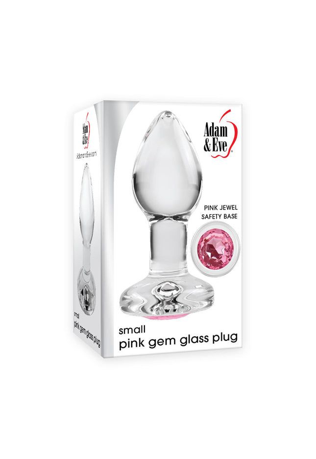 Adam & Eve PINK GEM GLASS PLUG SMALL - Clear Glass 7.4 cm Butt Plug with Pink Gem Base