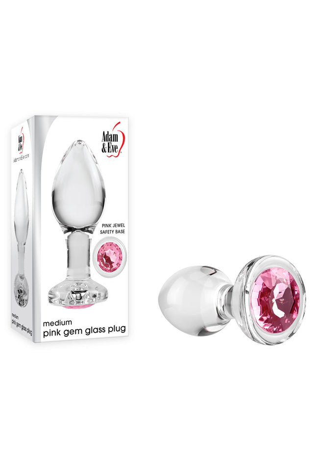 Adam & Eve PINK GEM GLASS PLUG MEDIUM - Clear Glass 8.7 cm Butt Plug with Pink Gem Base