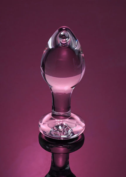 Adam & Eve PINK GEM GLASS PLUG MEDIUM - Clear Glass 8.7 cm Butt Plug with Pink Gem Base